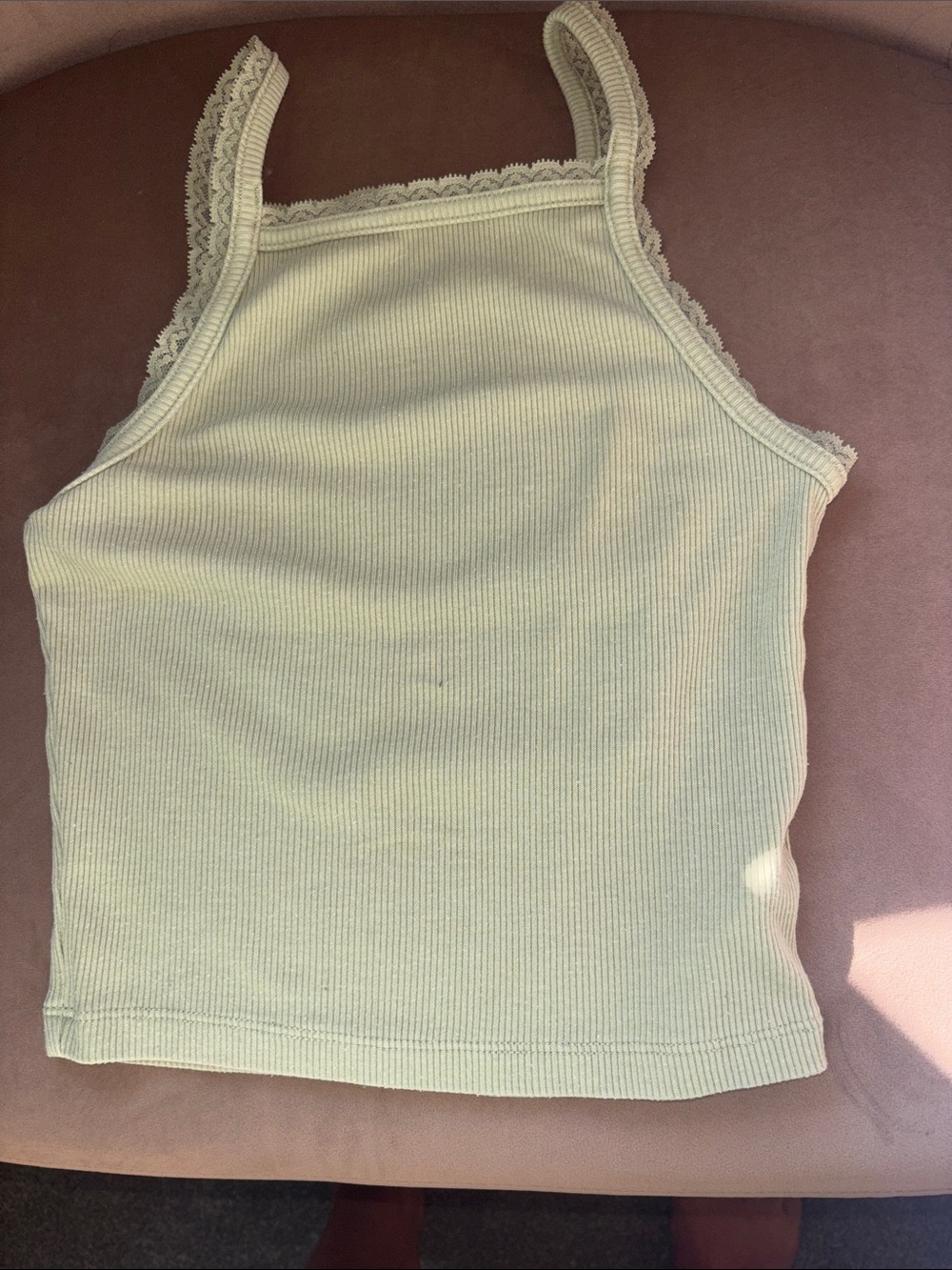 American Eagle Outfitters Ribbed Lace-Trim Tank Top - Cream